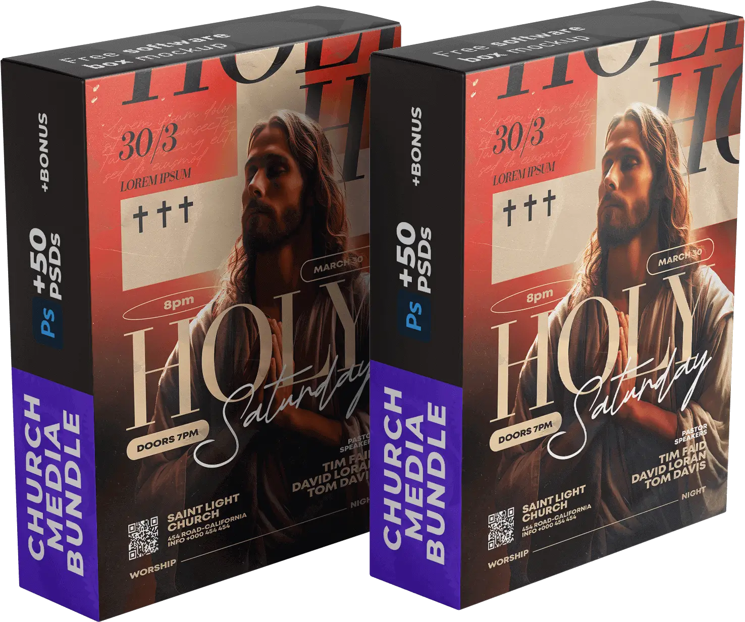 Two Gospel Media Bundle product boxes showing the included editable church templates